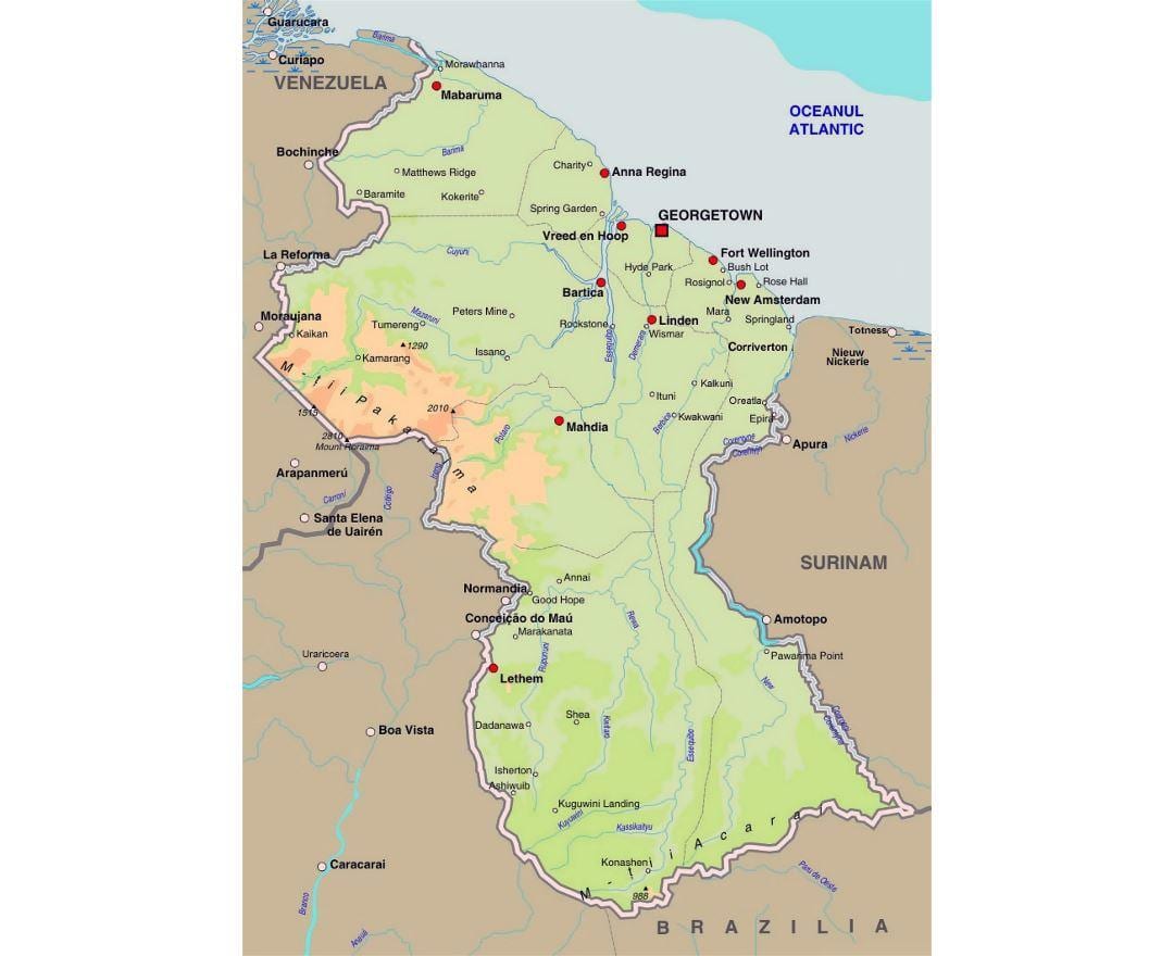 नक्शे के गुयाना दिखा शहरों