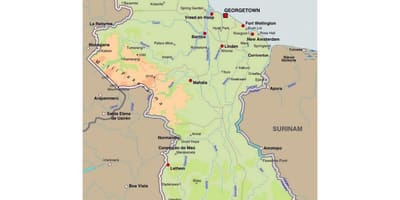 नक्शे के गुयाना दिखा शहरों