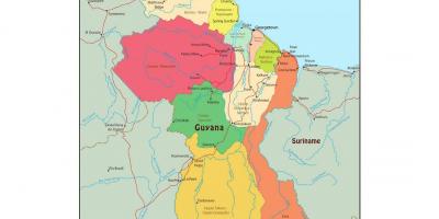 नक्शे के गुयाना दिखा 10 प्रशासनिक क्षेत्रों