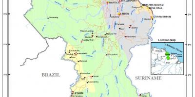 नक्शे के गुयाना दिखा रहा है प्राकृतिक संसाधनों
